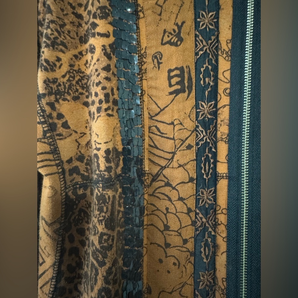 Vintage spa by Chicos Brown sequins cheetah print Asian inspired zipup statement - Picture 3 of 5